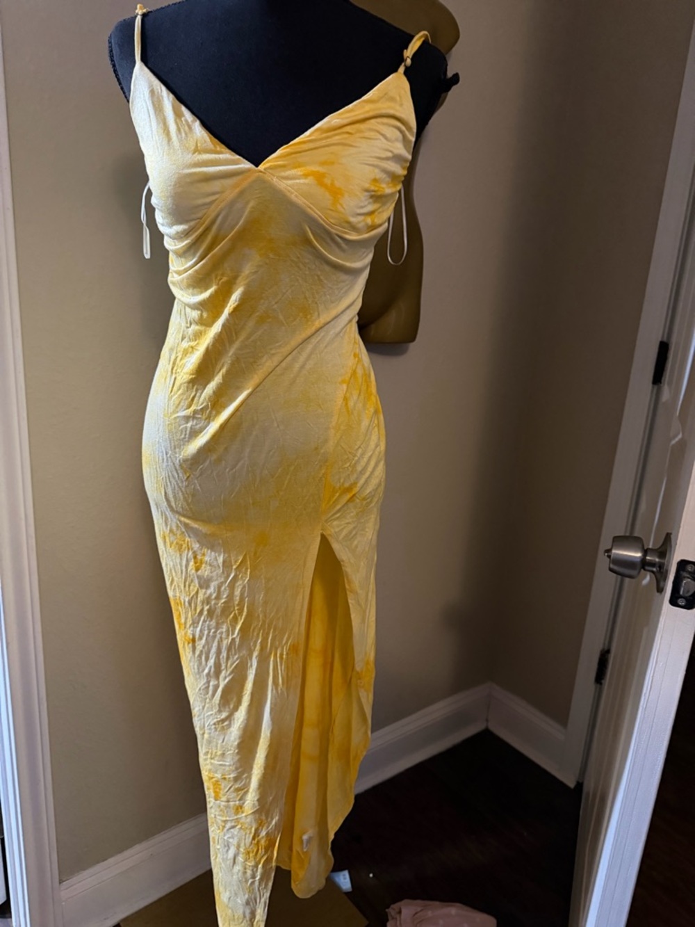 Yellow Slip Midi Dress with Side Slit